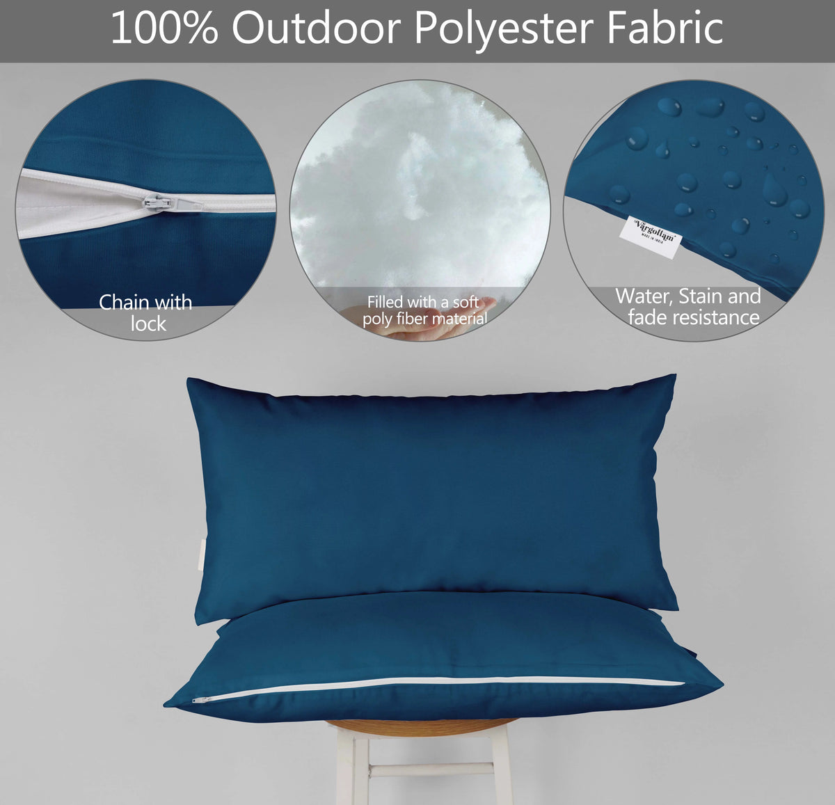 Navy Blue Set of 2 Polyester Lumbar Throw Pillow Z965382