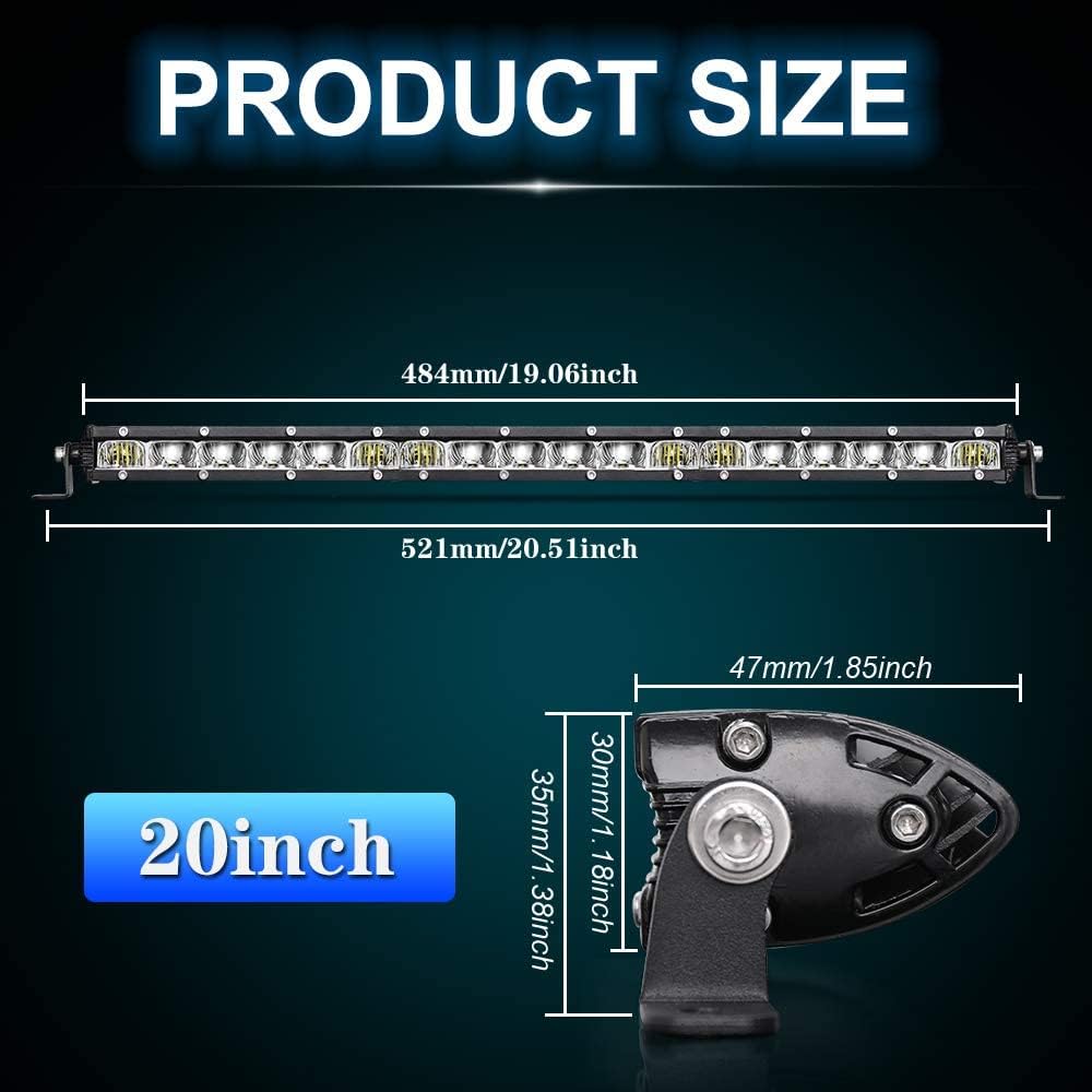 20 inch Single Row LED Light Bar Spot Flood Combo Beam 12V 24V Off Road Work Light Pack of 2 V1467