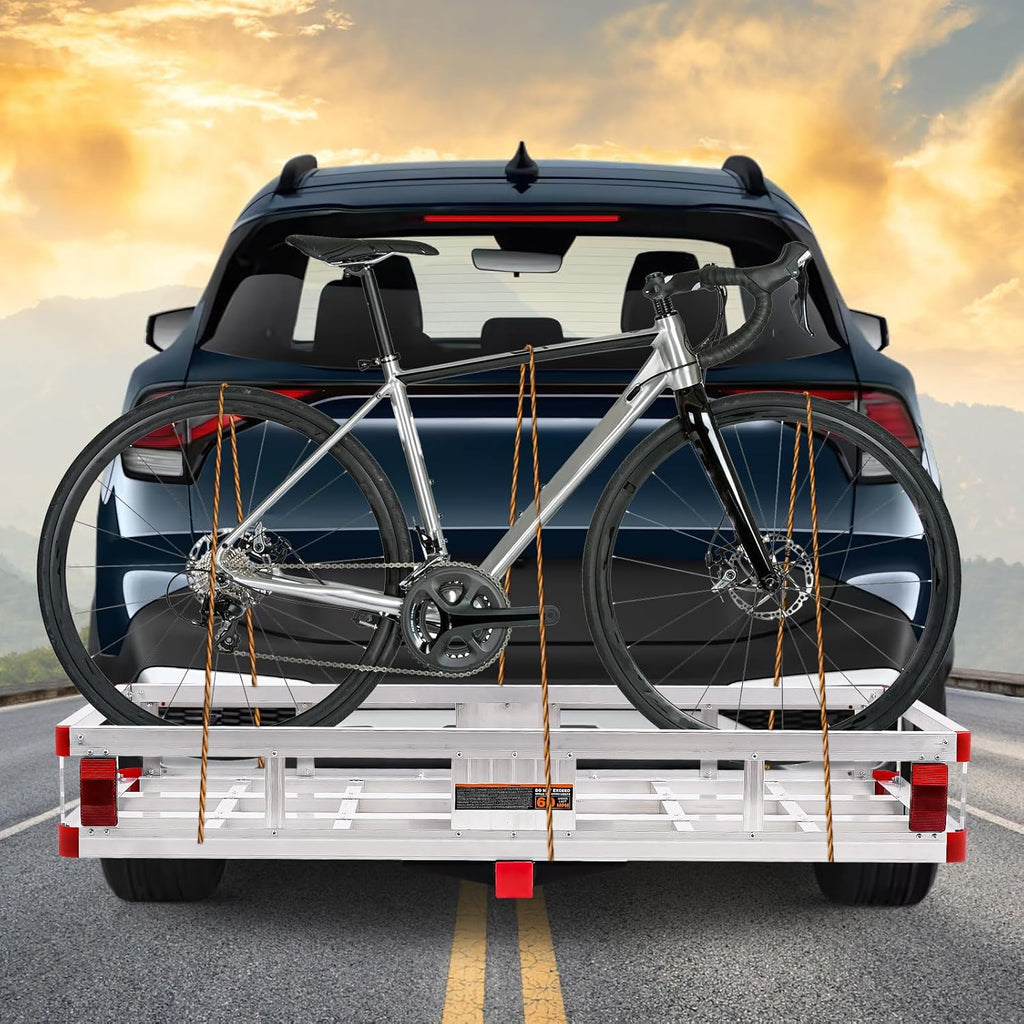 Aluminum Cargo Carrier Basket 49.4 x 22.4 x 7.1 inch for 2" Hitch Receiver 500lb Capacity Silver X18136