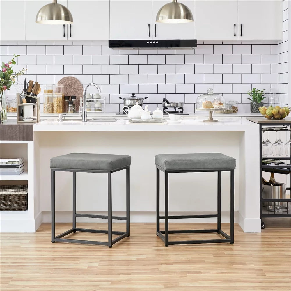 24" Modern Upholstered Backless Counter Bar Stools, 2pcs, Gray O121697