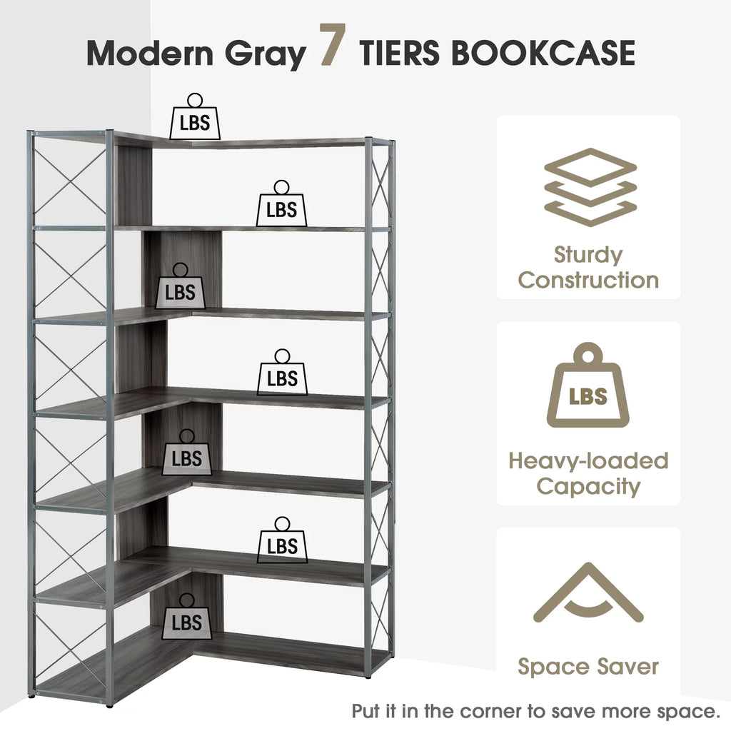L-Shaped Corner Bookshelf with Metal Frame L967013