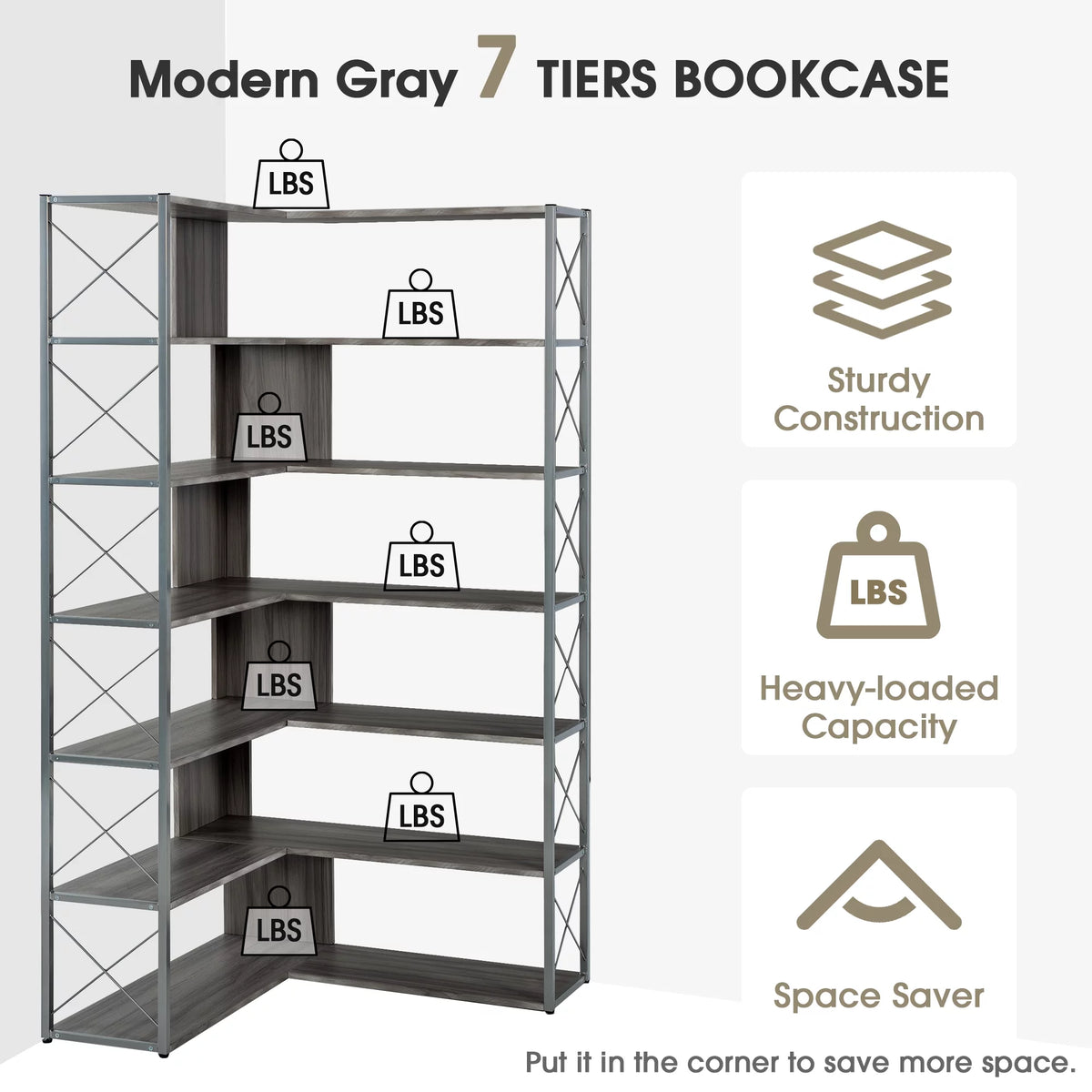L-Shaped Corner Bookshelf with Metal Frame L967013