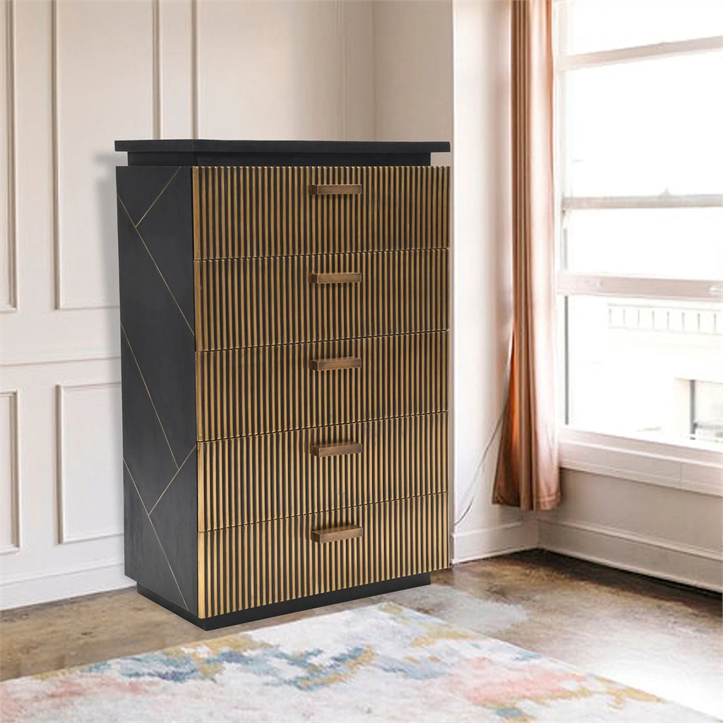 5-Drawer Wood Chest in Black/Gold O10691