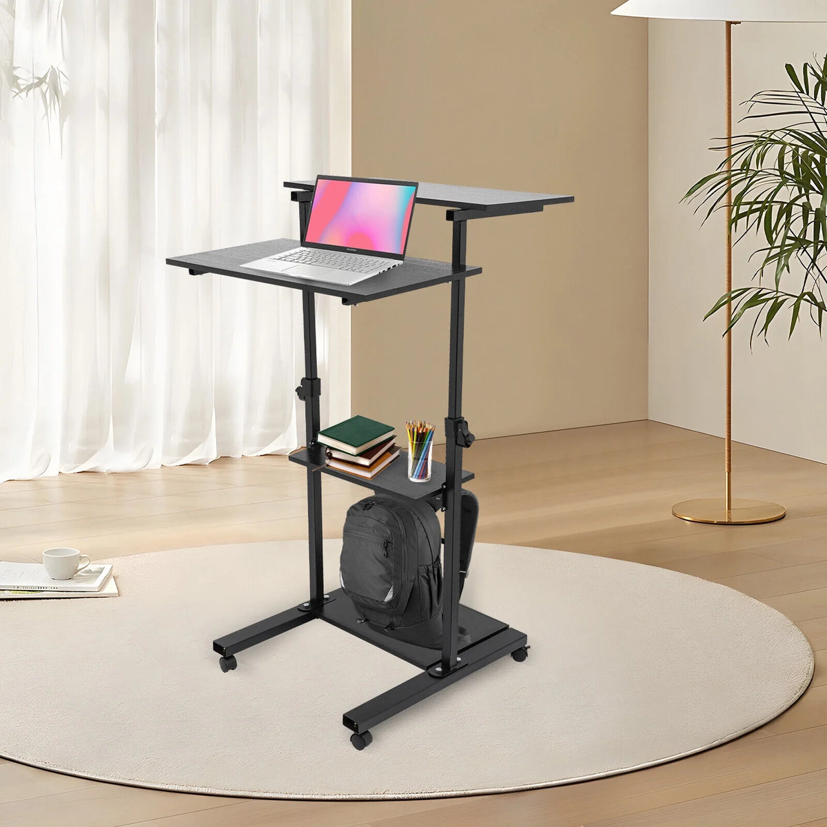Black Adjustable Mobile Standing Desk C6315