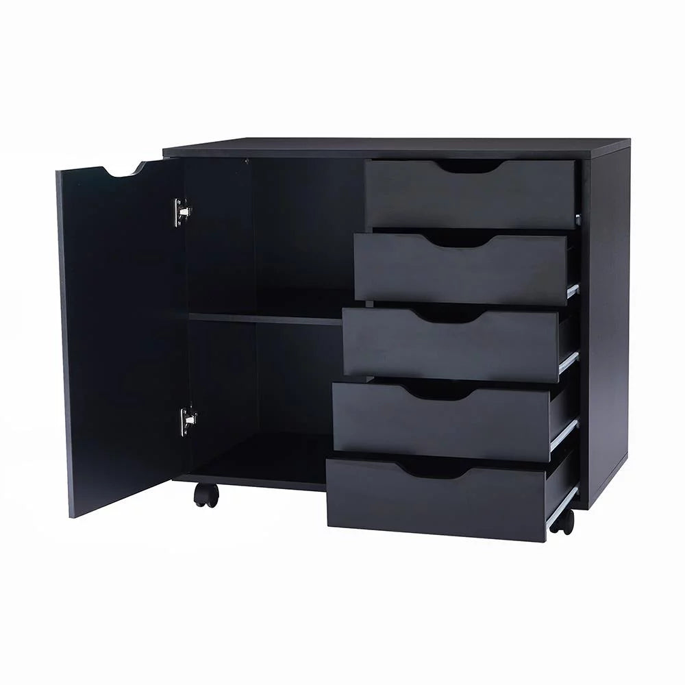 Black 5 Drawer File Cabinet with Wheels B871