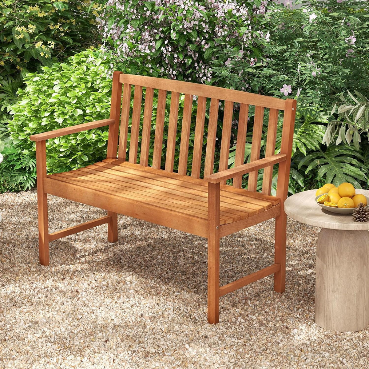 Eucalyptus Wood 2-Person Garden Bench with Backrest R4887