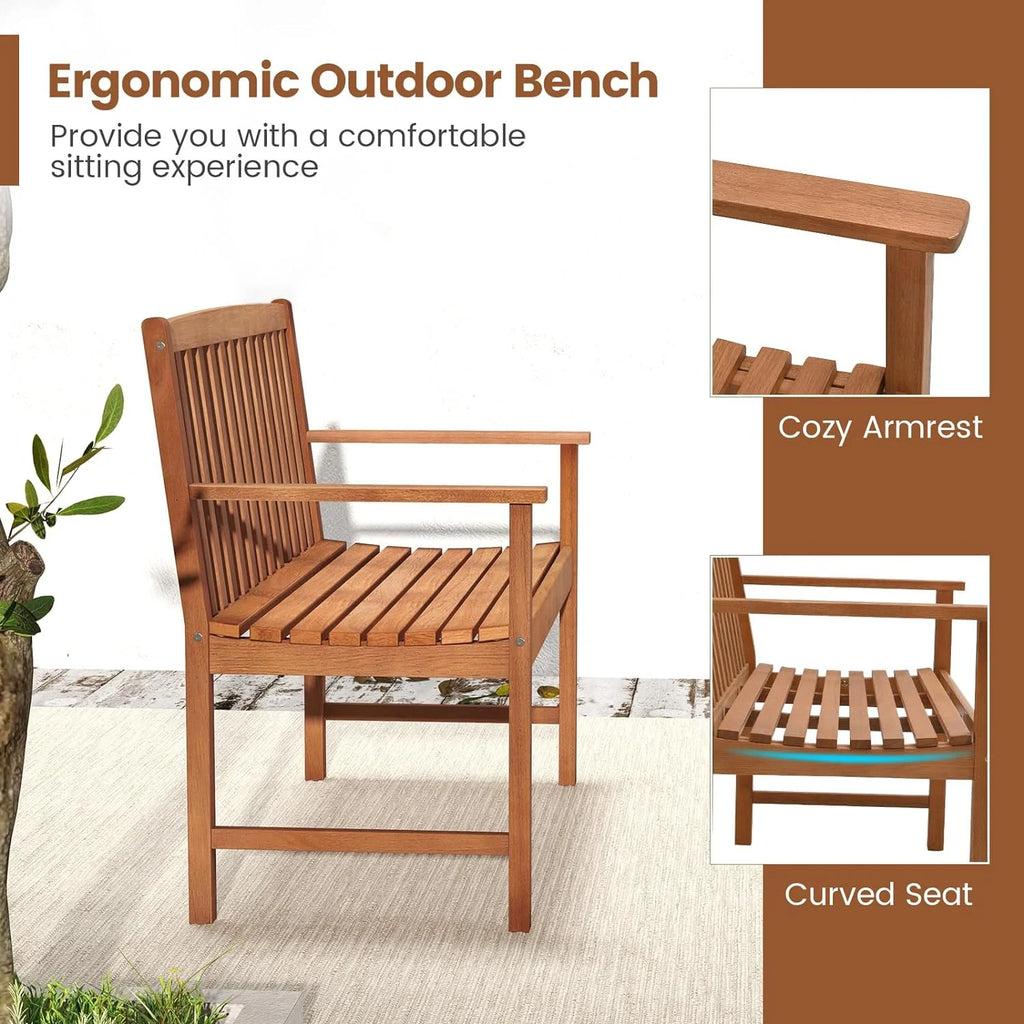 Eucalyptus Wood 2-Person Garden Bench with Backrest R4887