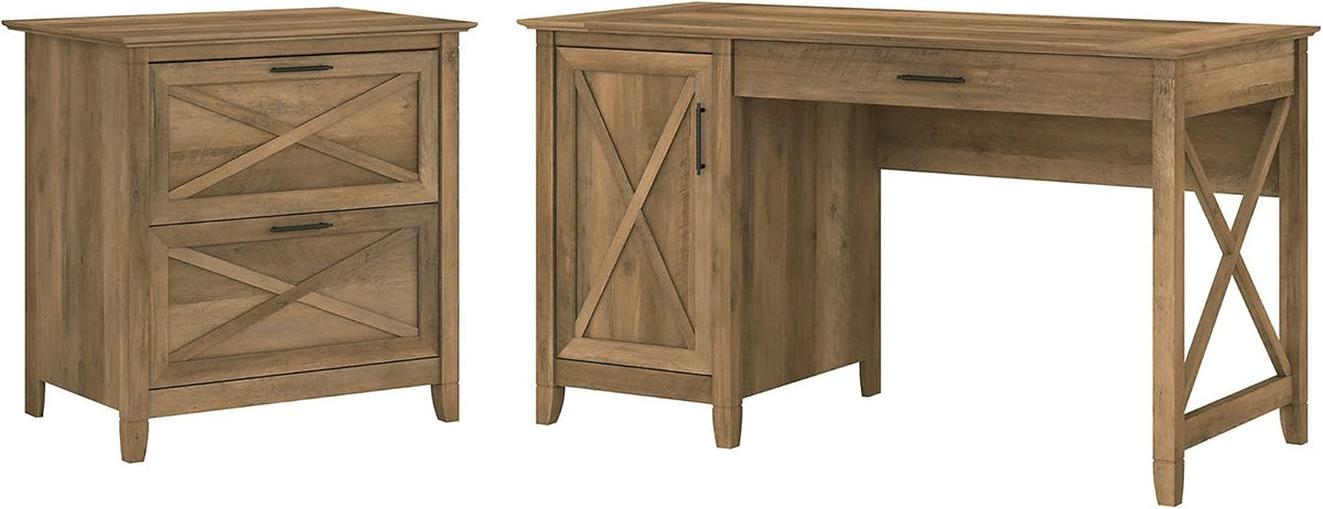 54W Cape Cod Gray Computer Desk with Storage and 2 Drawer File Cabinet S99340