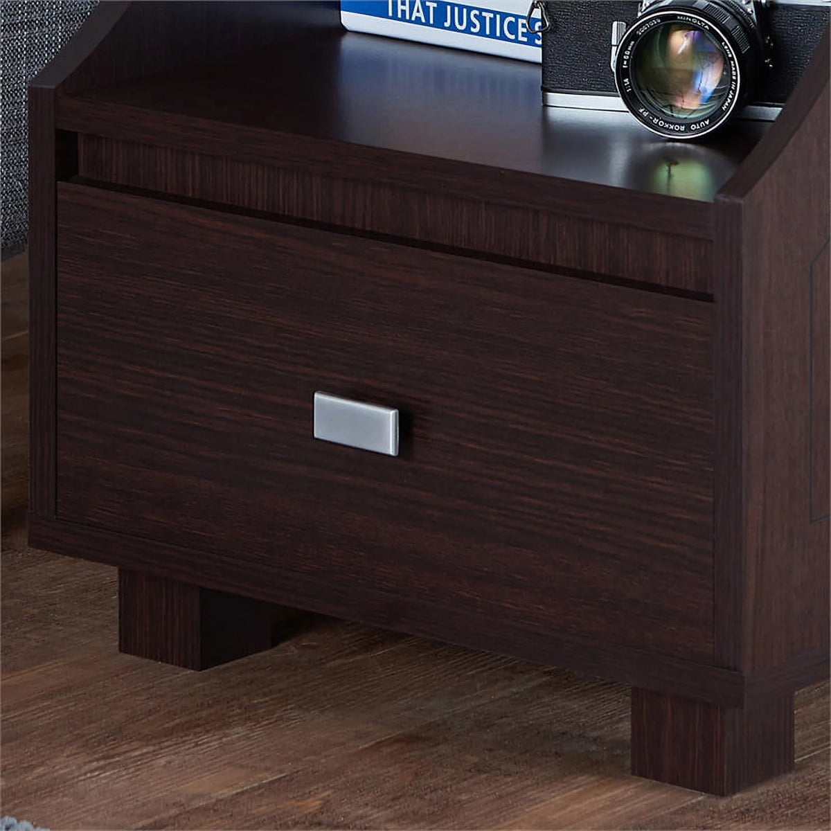Walnut Wood Storage End Table Set of 2 Q263