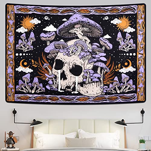 Purple Mushroom Skull Wall Tapestry R6415