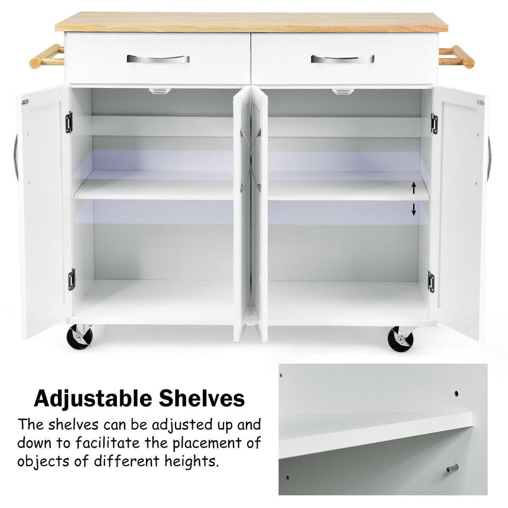 White Wood Top Rolling Kitchen Utility Cart D869