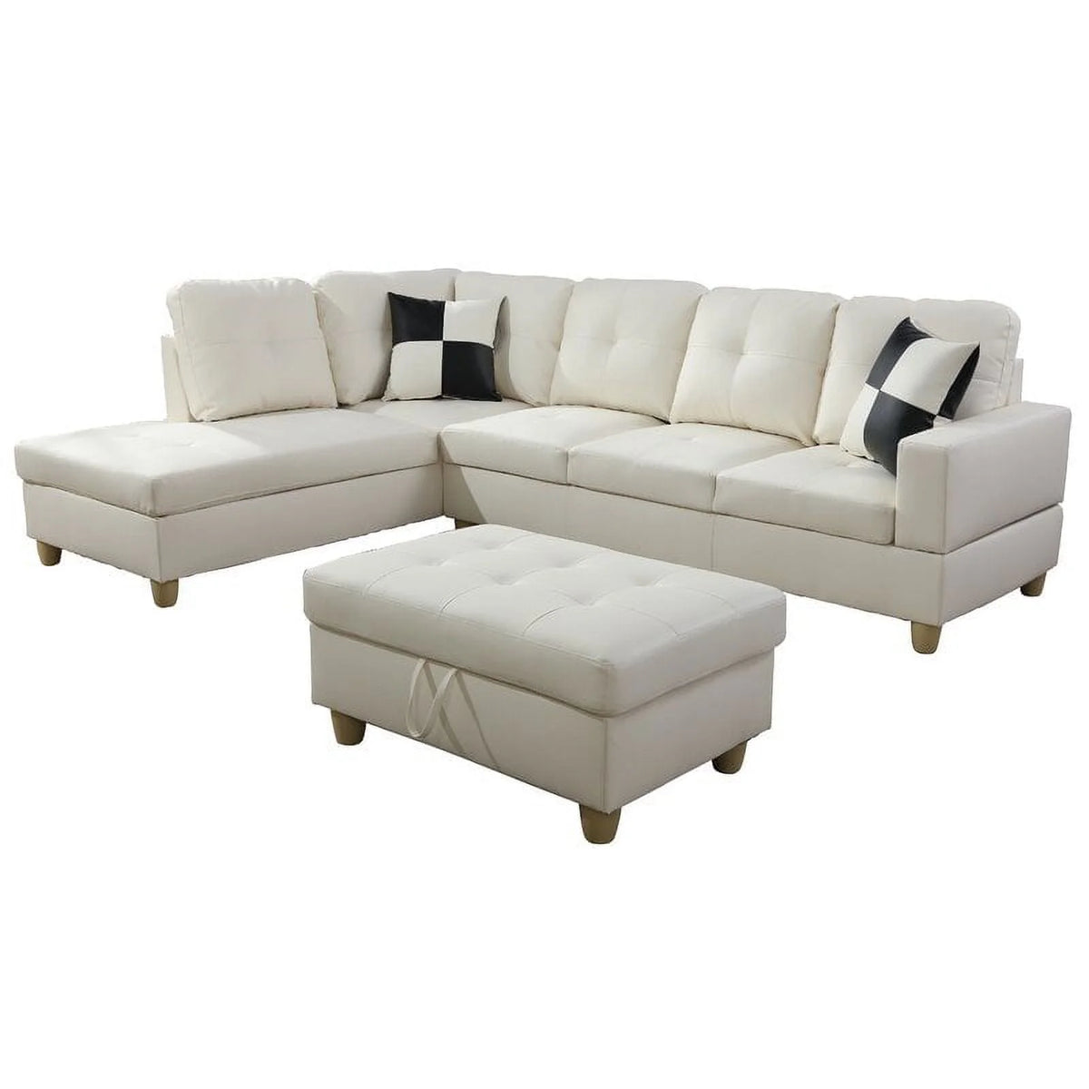 White Left Hand Facing Sectional with Ottoman I535645