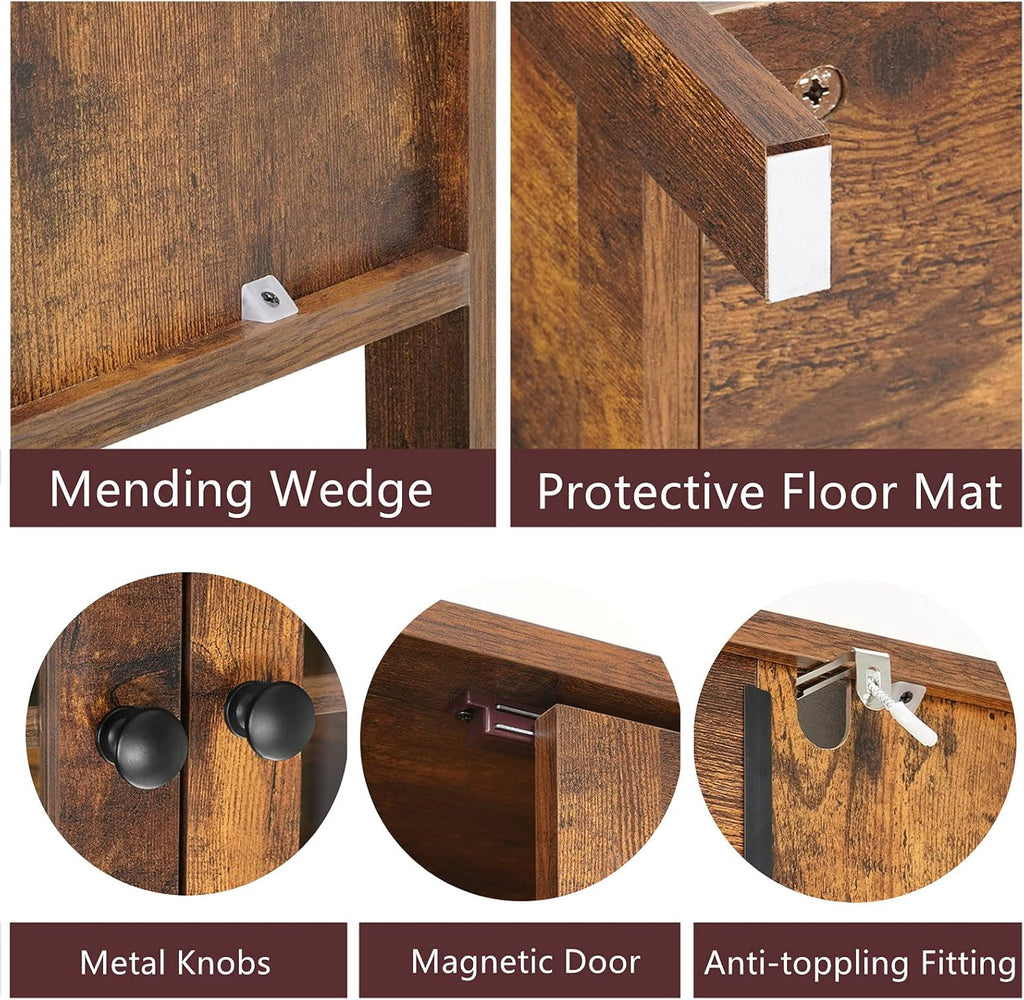 Rustic Brown Freestanding Bathroom Floor Storage Cabinet with Glass Door and Adjustable Shelf N31442