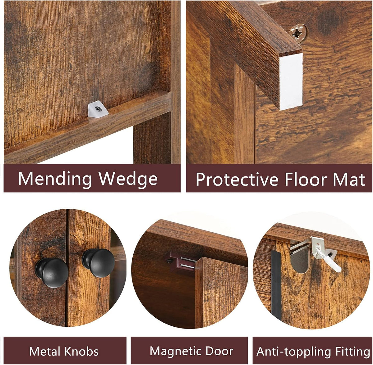 Rustic Brown Freestanding Bathroom Floor Storage Cabinet with Glass Door and Adjustable Shelf N31442