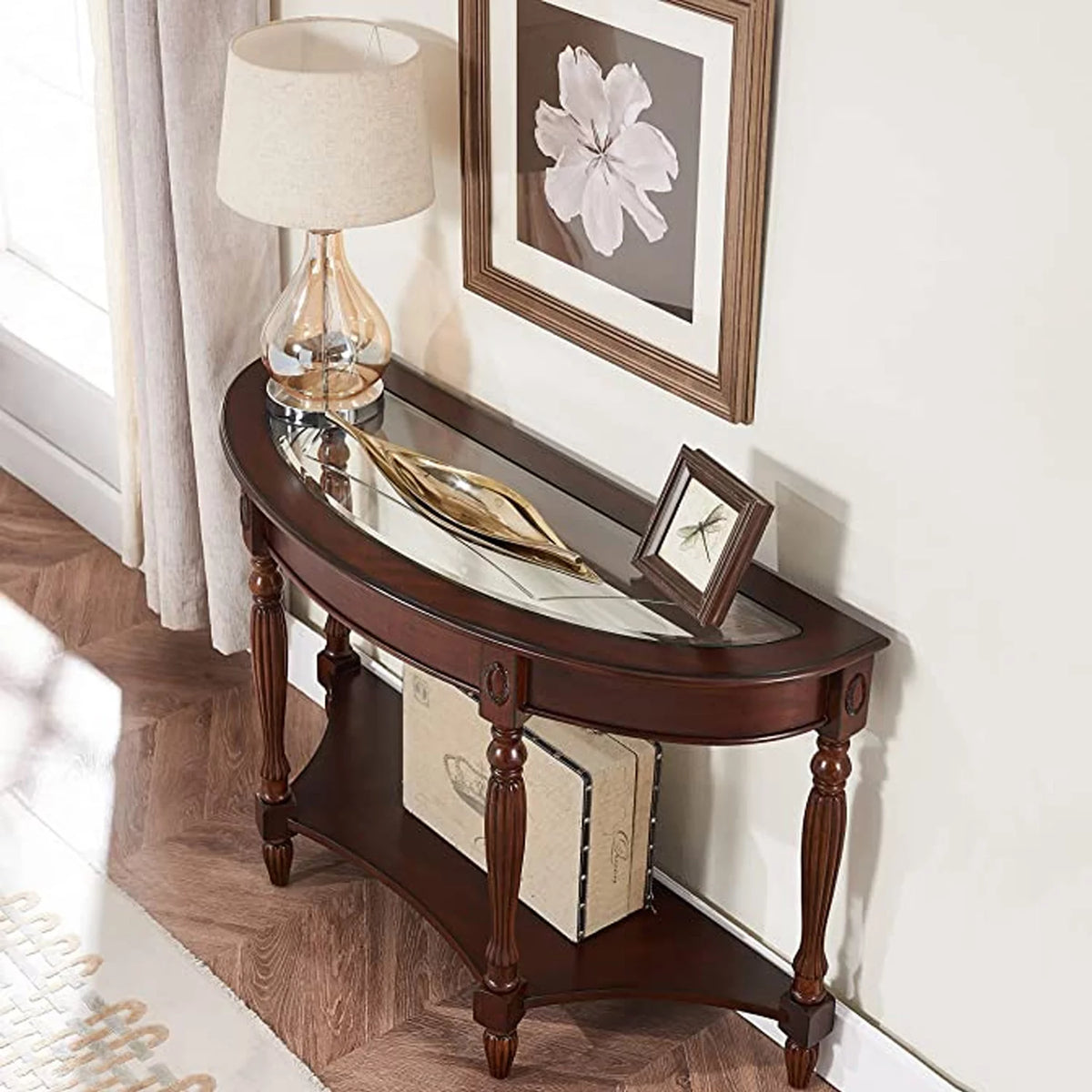 Dark Brown Oak Wood Console Table with Storage Shelf E596023