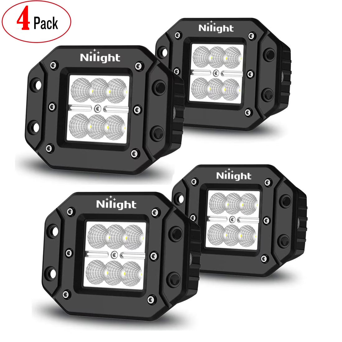 4PCS 18W LED Work Light Bar Flush Mount Flood Lights Backup Reverse Rear Front Bumper Lights B274169