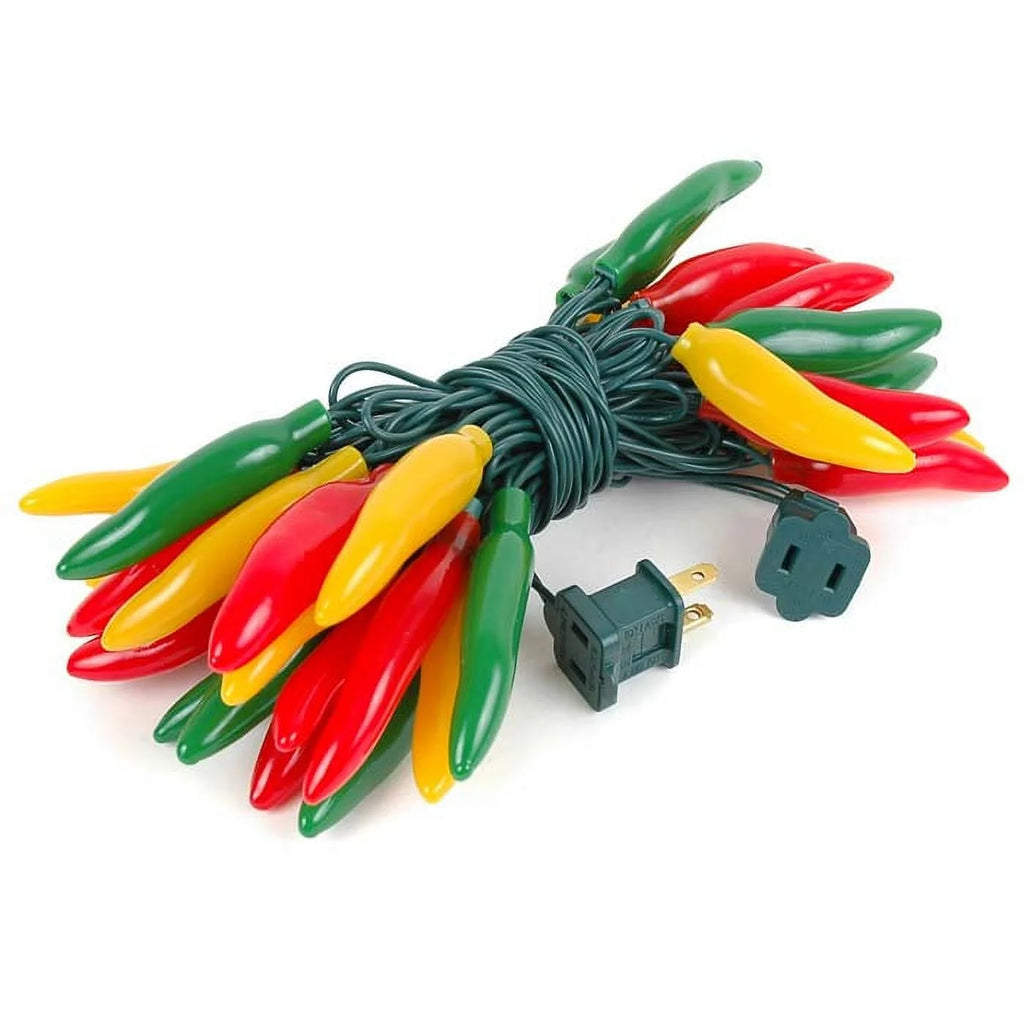 35 Light Chilli Pepper Mini Light Set, Red/Green/Yellow, Green Wire, 11' Long Z74051