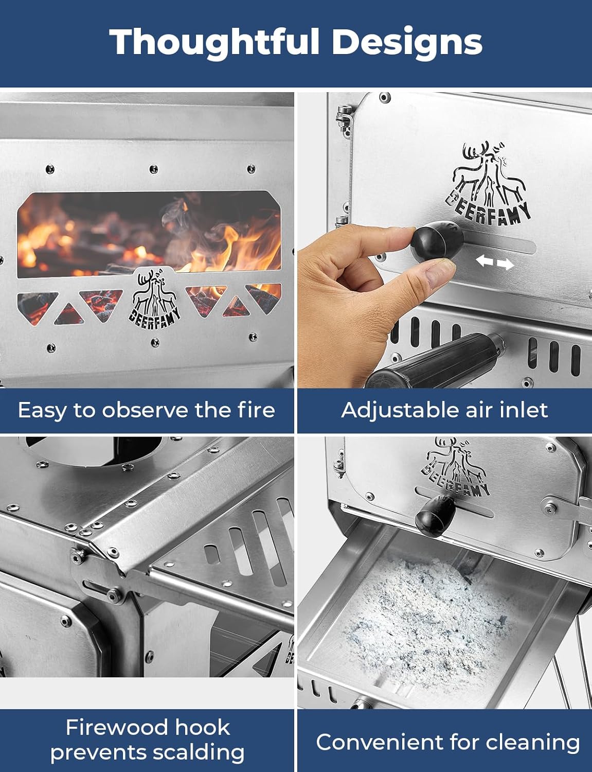 Portable Stainless Steel Tent Stove with 6 Chimney Pipes Y859483