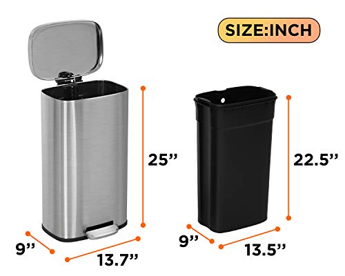 60 Liter Stainless Steel Step Trash Can with Inner Buckets and Hinged Lids G138