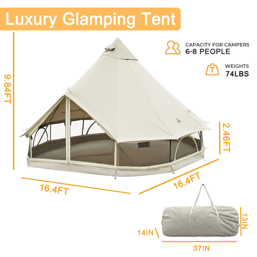 Canvas Bell Tent with Stove Jack Hole, 8-People 4 Seasons I37036