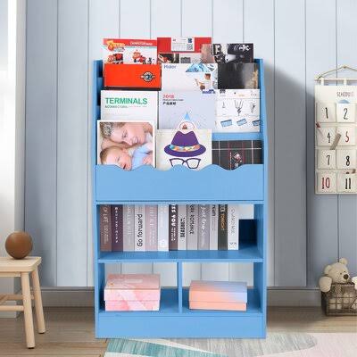 Blue Wooden 6 Layer Fabric Sling Bookcase N97904