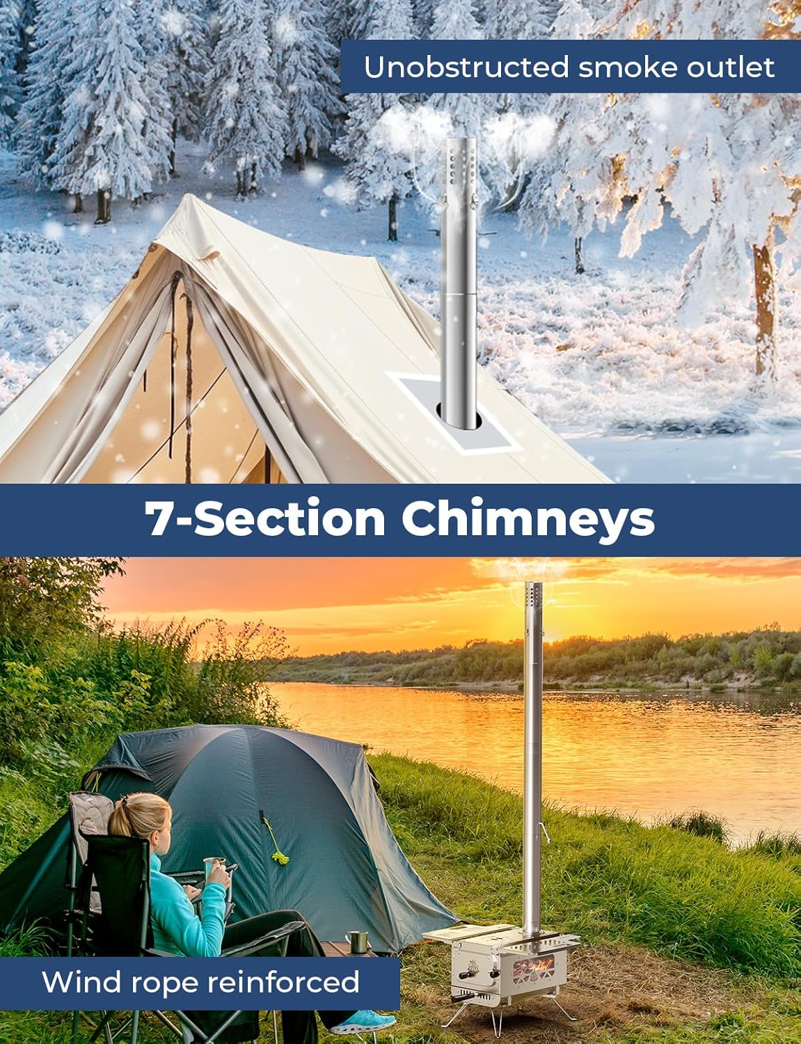 Portable Stainless Steel Tent Stove with 6 Chimney Pipes Y859483