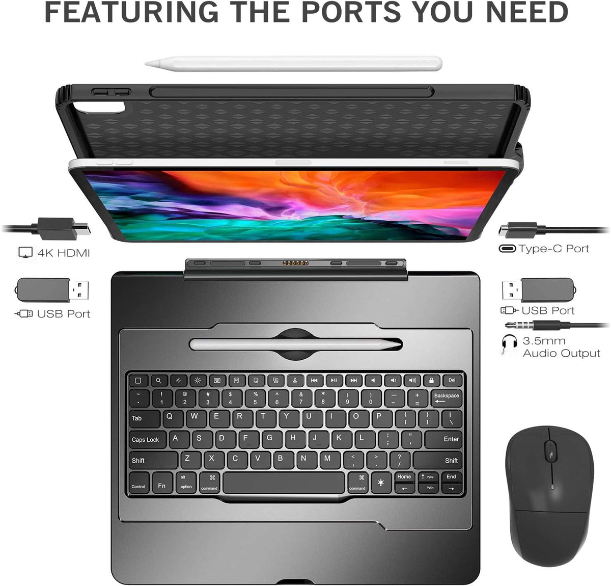 iPad Pro 12.9 Case with Keyboard, 7 Color Backlit, Black P171522