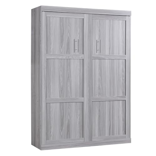 Gray Full Size Wood Murphy Bed with Shelves I8059