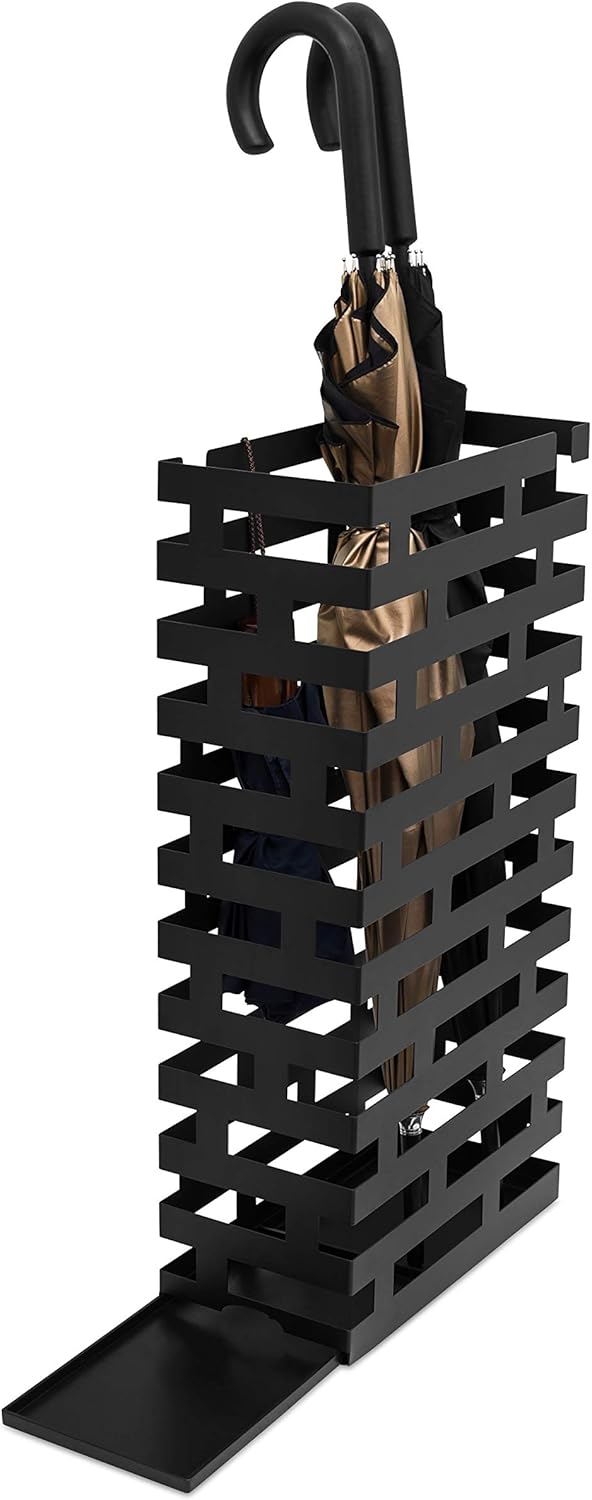 Black Metal Umbrella Holder Stand with Water Tray Z792