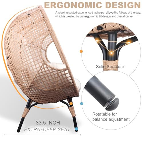 Oversized Wicker Egg Chair with Stand Cushion 500lbs Capacity U3309
