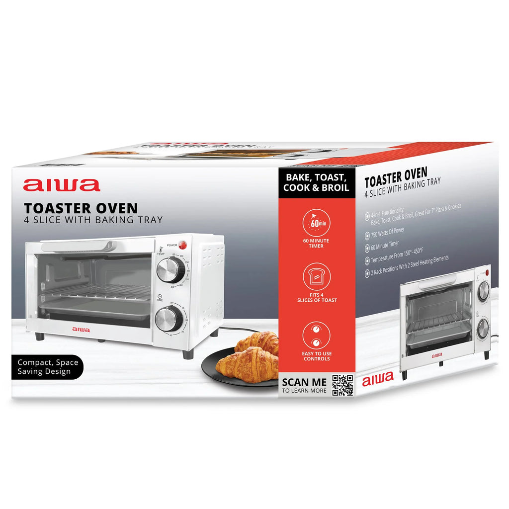 750W Red 4 Slice Toaster Oven with Baking Tray V24357