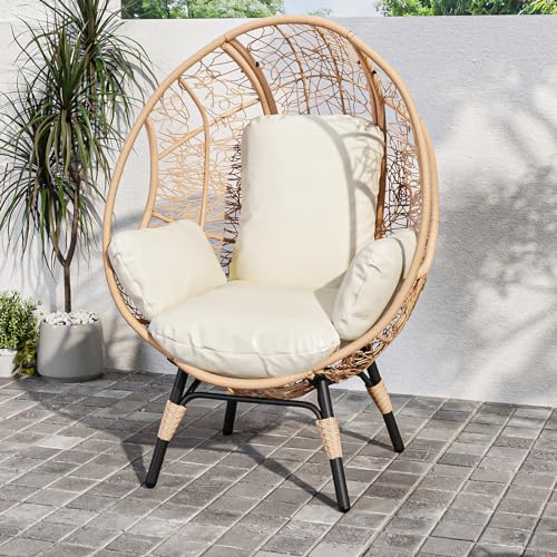 Oversized Wicker Egg Chair with Stand Cushion 500lbs Capacity U3309