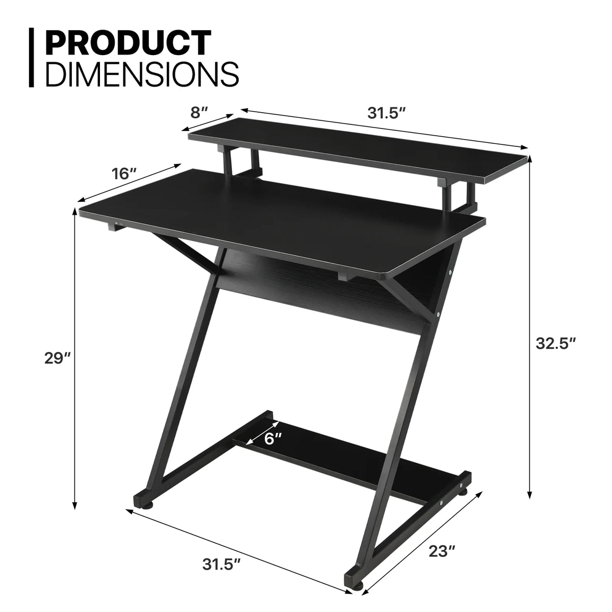 Grey Standing Computer Desk with Monitor Shelf P2727