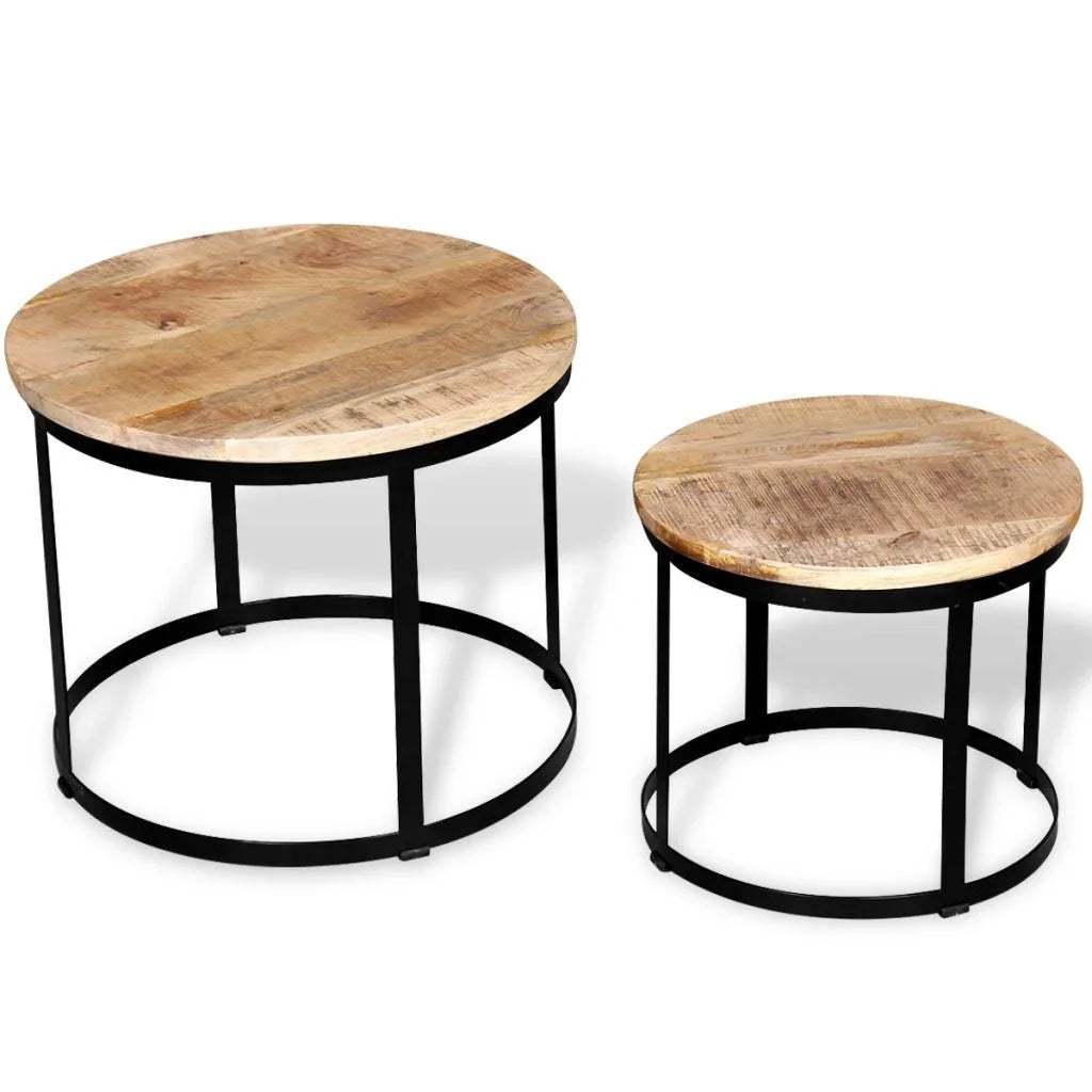 Two Piece Round Mango Wood Coffee Table Set V430
