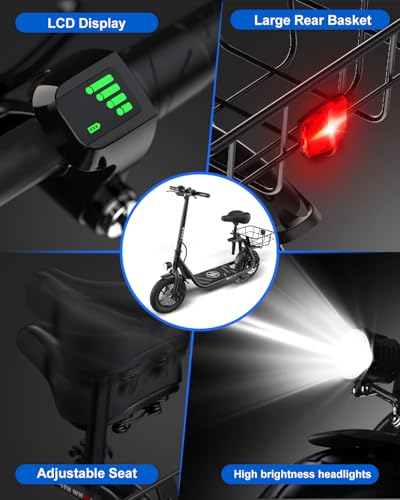 Electric Scooter with Seat, 800W Peak Motor, Foldable E-Scooter with Carry Basket C451