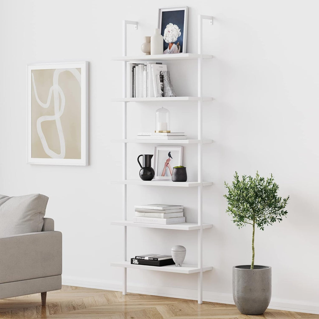 6-Shelf Tall Bookcase with Reclaimed Wood and Industrial Metal Frame, Oak/Black J6688