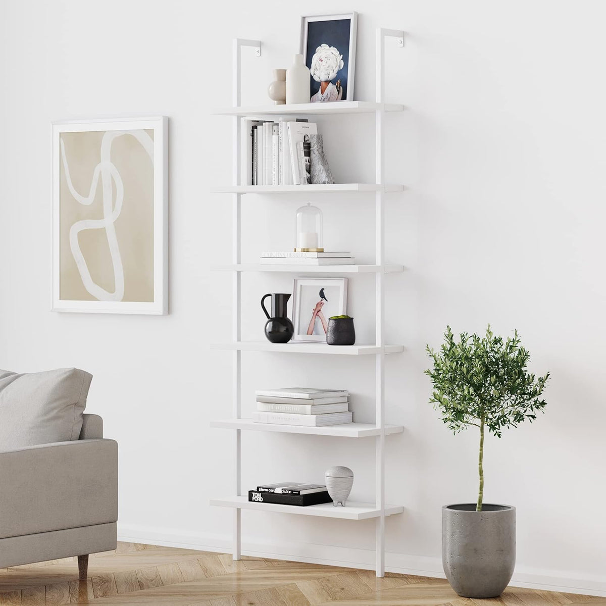 6-Shelf Tall Bookcase with Reclaimed Wood and Industrial Metal Frame, Oak/Black J6688