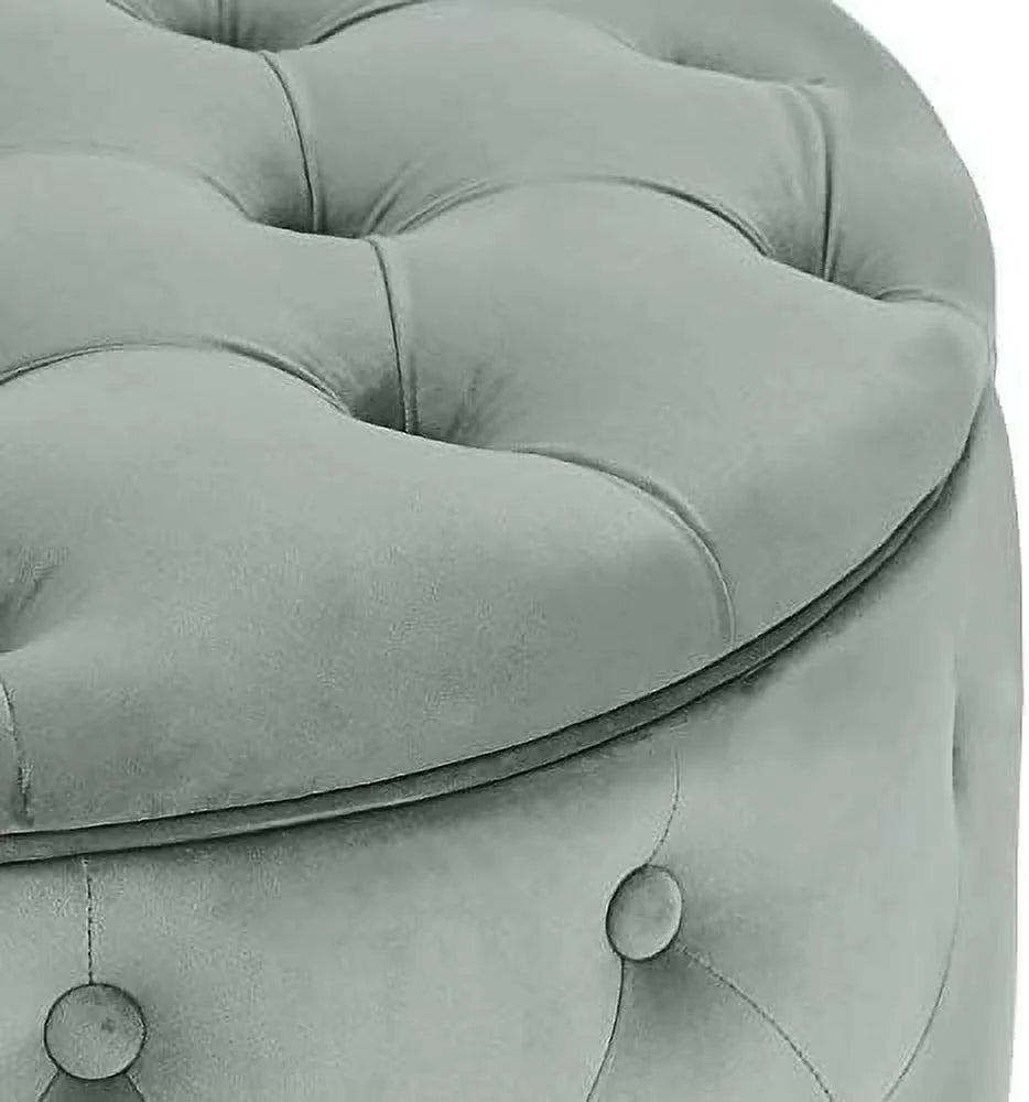 Round Velvet Button Tufted Ottoman Q609