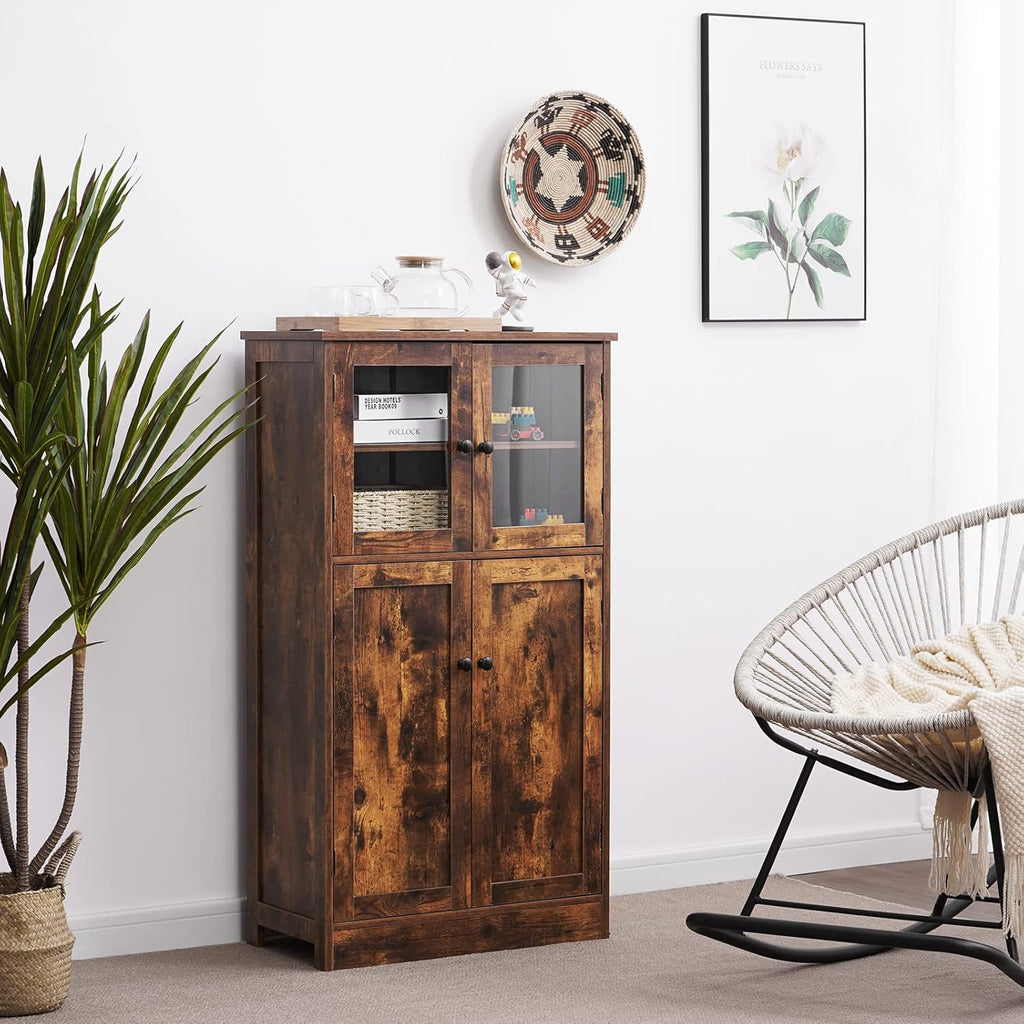 Rustic Brown Freestanding Bathroom Floor Storage Cabinet with Glass Door and Adjustable Shelf N31442
