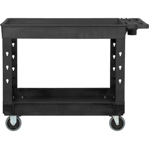 Industrial Utility Cart, Plastic 2 Tray Black Shelf, 5 inch Rubber Casters N69630