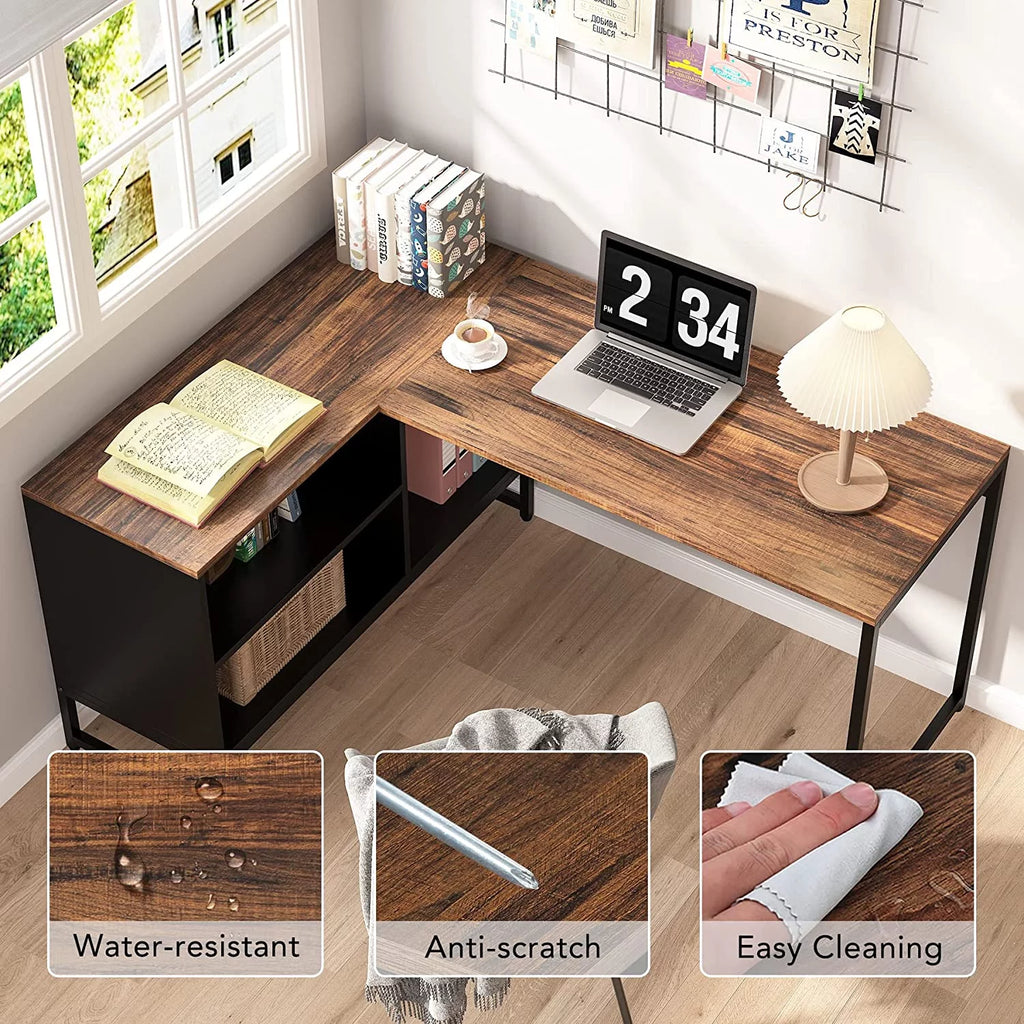L Shaped Desk with File Cabinet 59 inch Black Rustic Brown E48078
