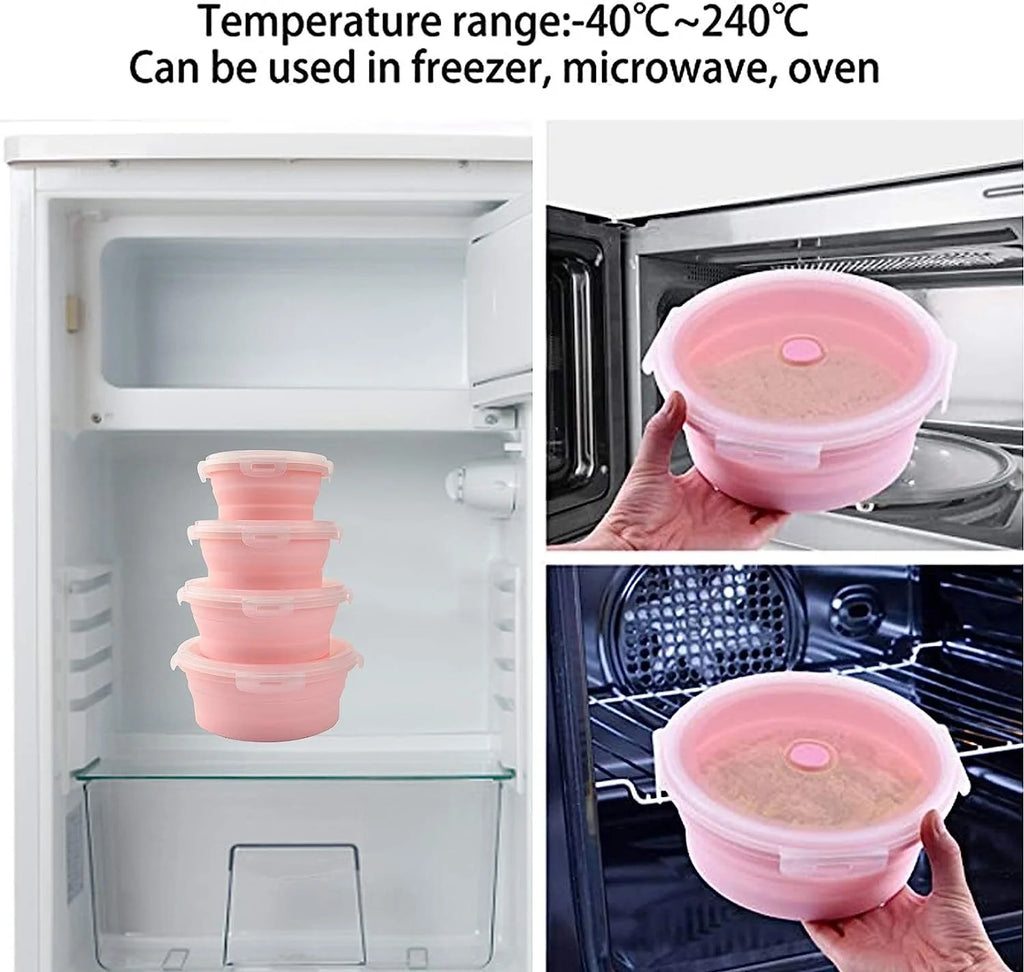 Pink Silicone Collapsible Food Storage Containers, Set of 4 H91728