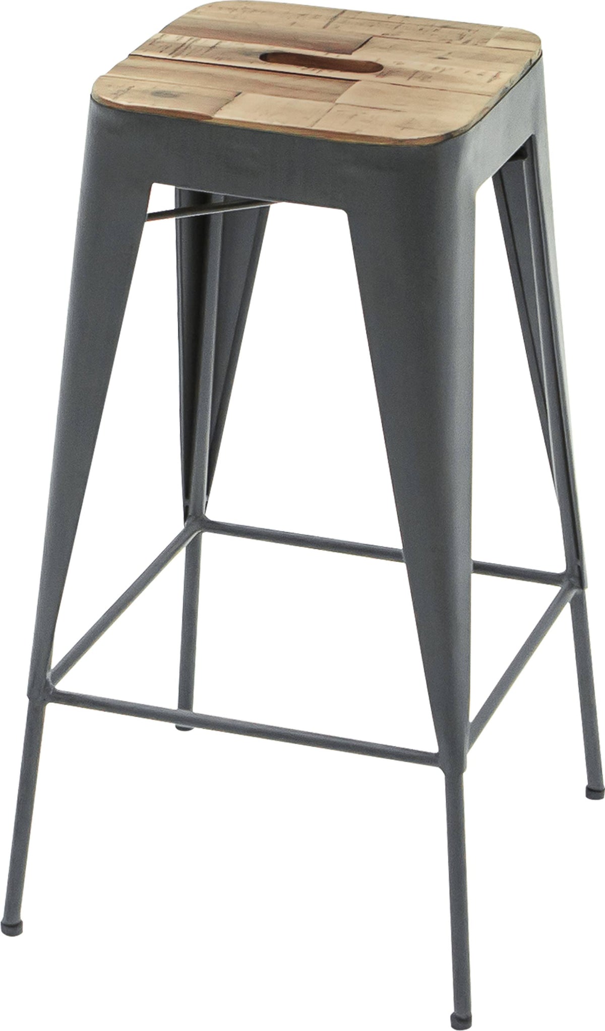 Natural Steel Grey Wood and Metal Bar Stool Q430