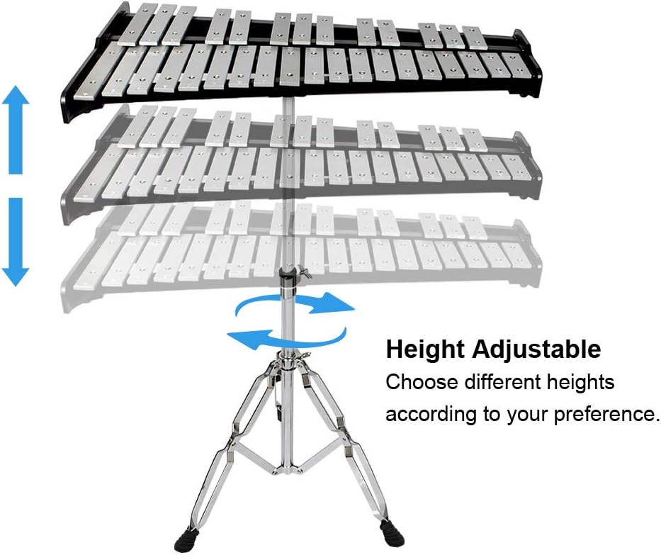 32 Notes Glockenspiel Kit Xylophone Bell Percussion Instrument Set with Stand Mallets and Carrying Bag K962062