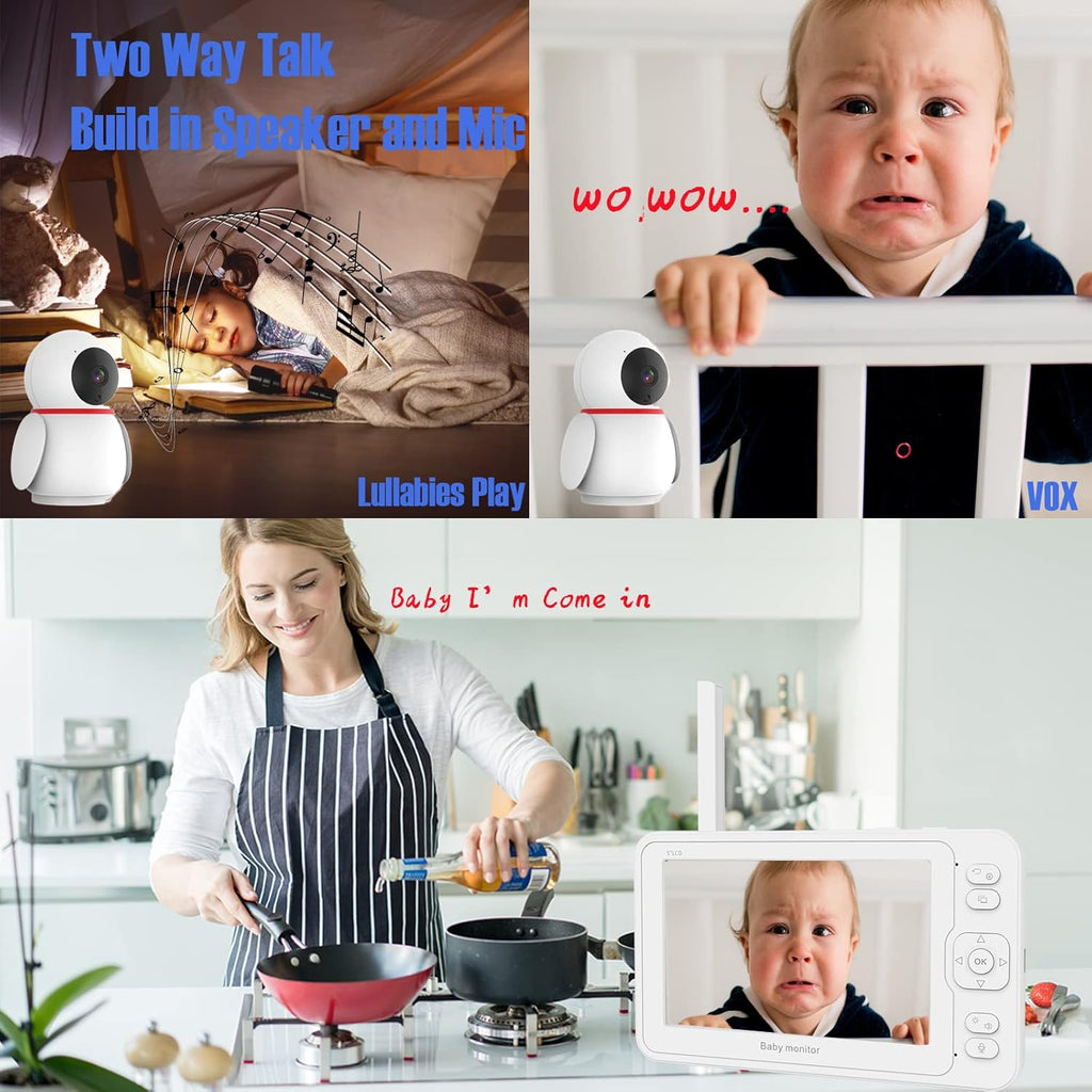 Baby Monitor with Camera and Audio, 5 HD Monitors, No WiFi/App, Night Vision, Sound and Temperature Detection, Twist Mount O5932