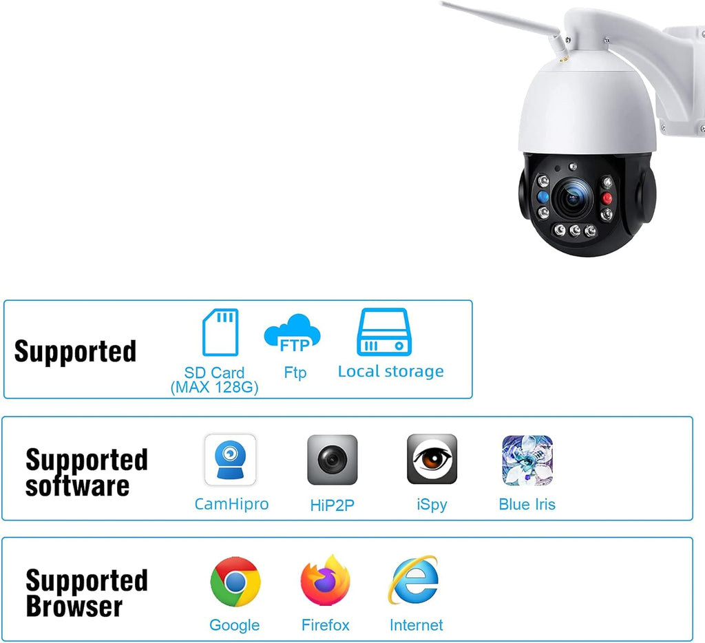 PTZ Security Camera Outdoor 30X Optical Zoom WiFi 5MP IP Camera Night Vision 2-Way Audio IP66 Waterproof C4304