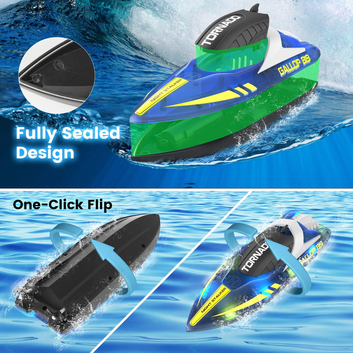 Remote Control Boat with LED Lights, 2 Rechargeable Battery K764211