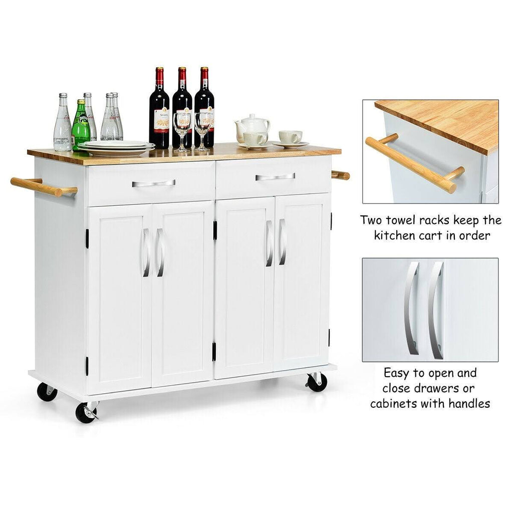 White Wood Top Rolling Kitchen Utility Cart D869