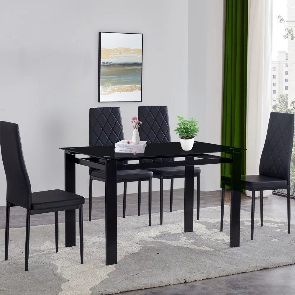 Black 5 Piece Dining Table Set for 4 W302