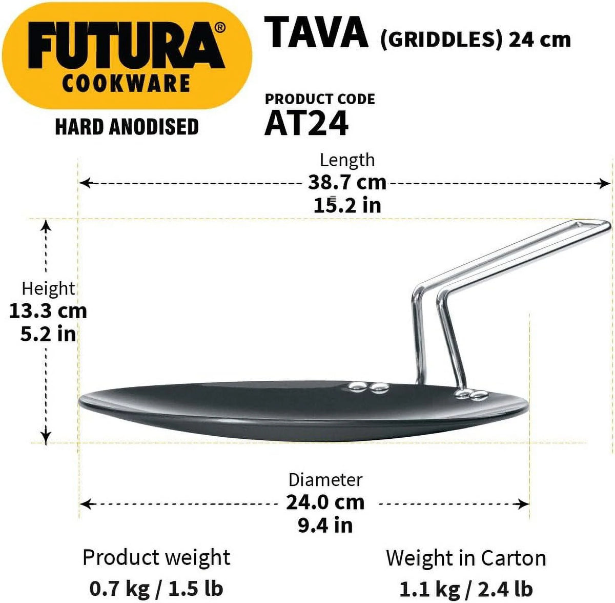 Hard Anodized Concave Griddle Tava 9.5Inch I89890